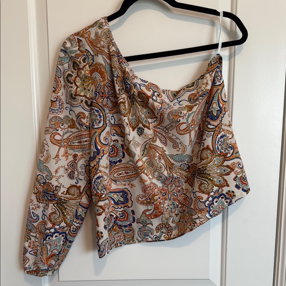 SHEIN Multicolor Paisley One-Shoulder Blouse